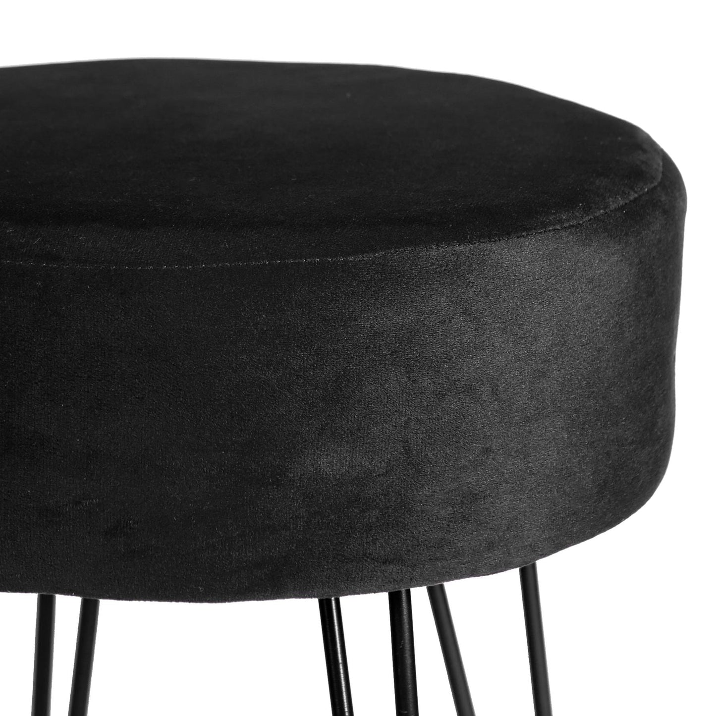 Black Round Velvet Footstool