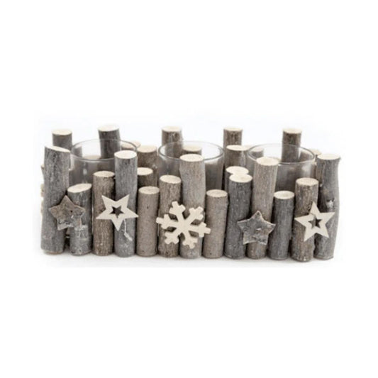 Large Birch Wood Christmas Candle Holder Decoration