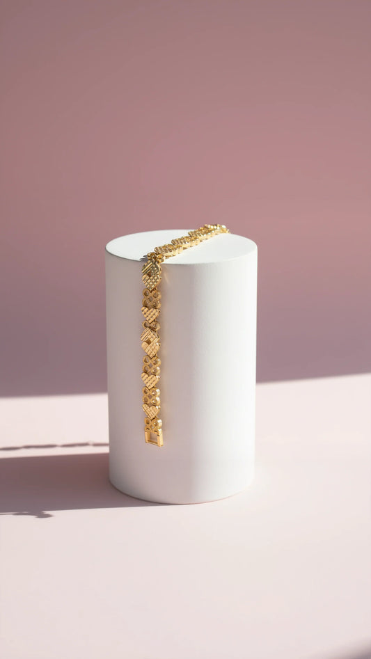 24k Gold Plated Hearts & Circles Link Bracelet