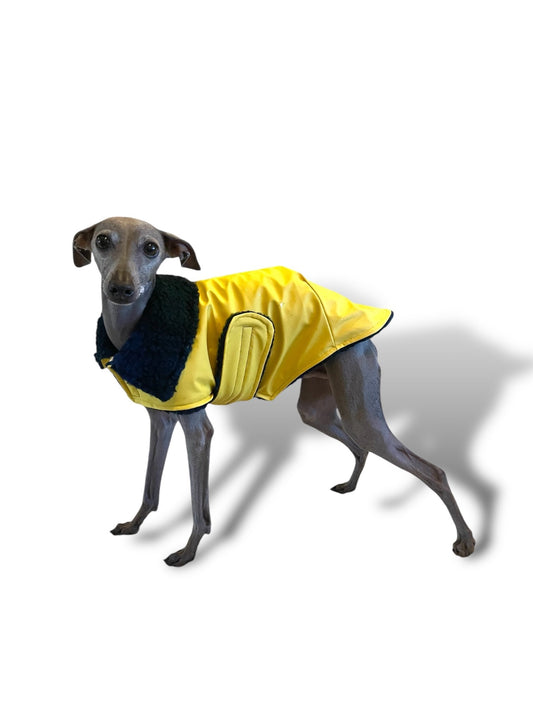 Rain Mac - Yellow Starfish & Plaid Sherpa Lining