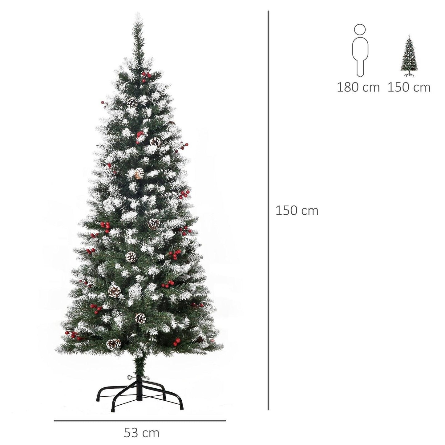 Homcom 5FT Artificial Christmas Tree Xmas Pencil Tree with Red Berries and Pinecones Holiday Home Indoor Decoration with Foldable Feet