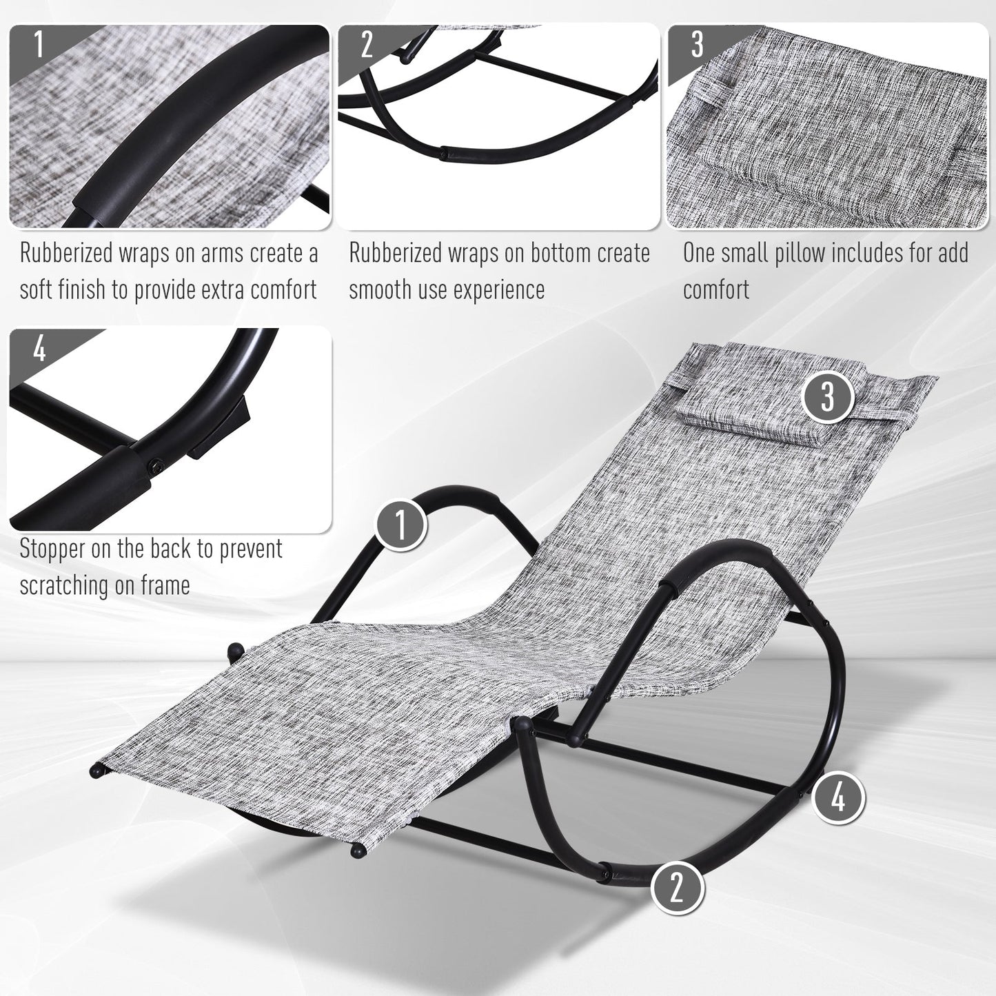 Outsunny Steel Frame Zero Gravity Rocking Lounge Chair With Pillow Grey