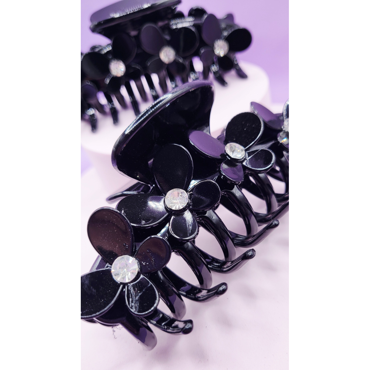 Crystal Black Flower Hair Clamp Pack of 12