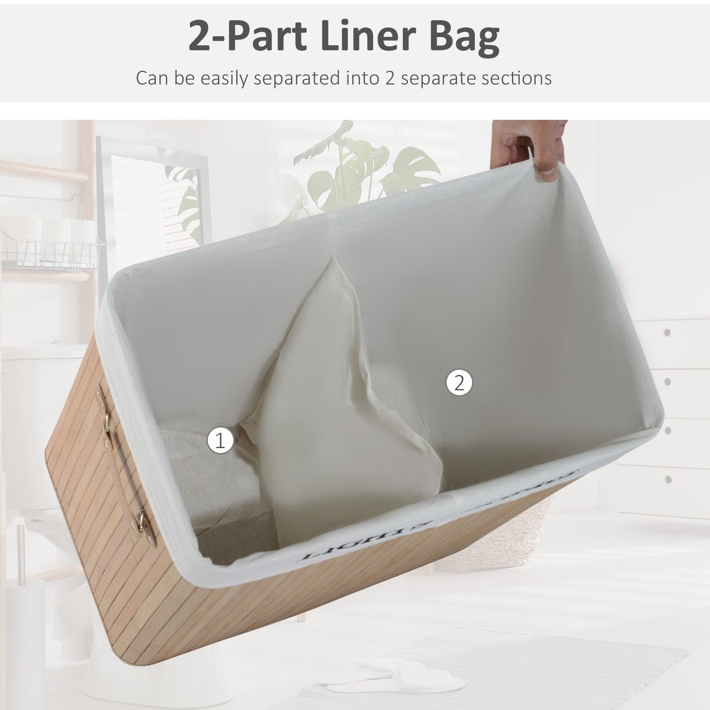 Two-Compartment Wooden Laundry Basket