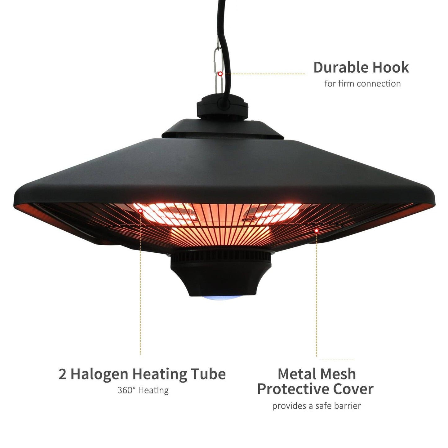 Outsunny Hanging Halogen Heater 2000 W-Black