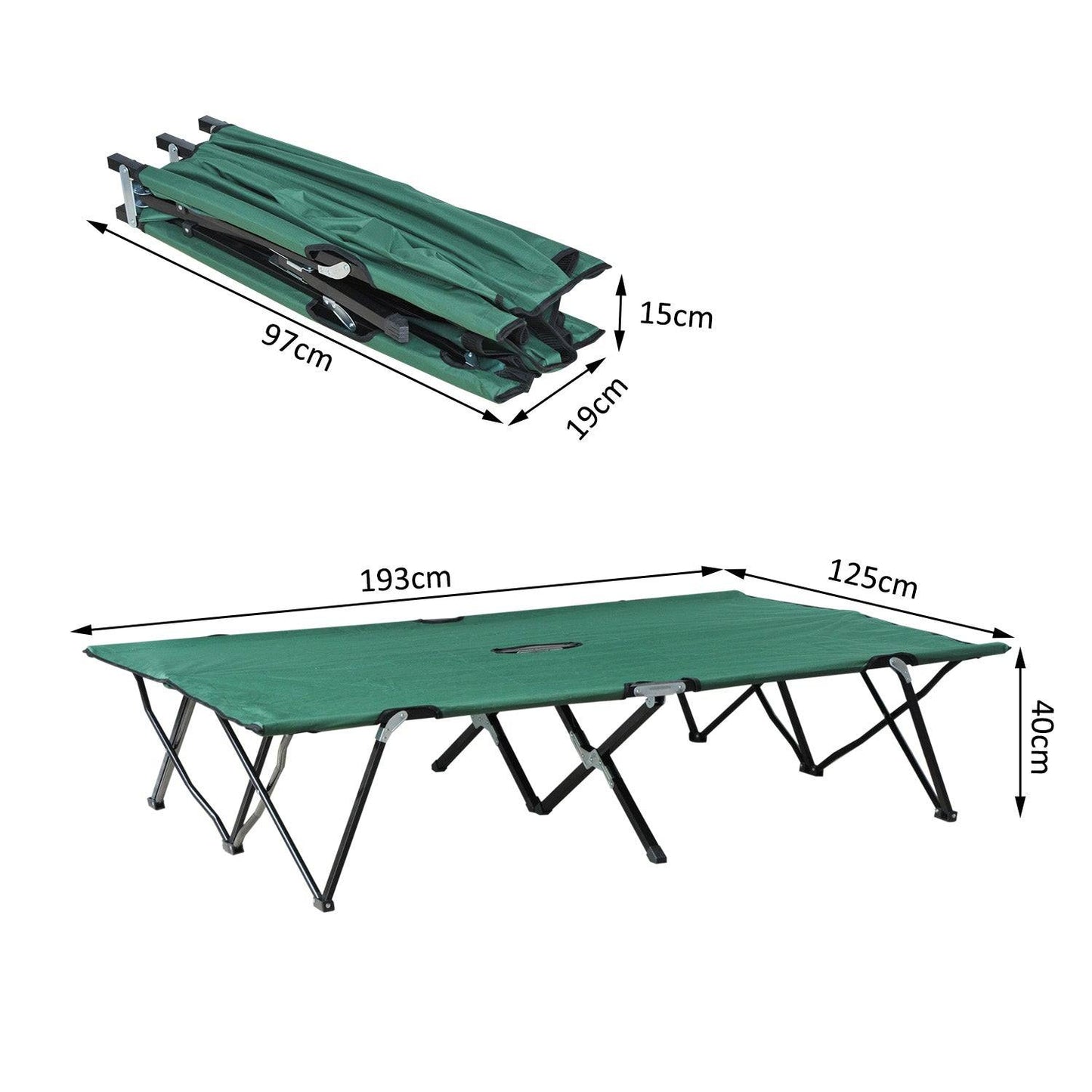 Outsunny Double Camping Bed Camping Cot Foldable Sunbed Outdoor Patio Sleeping Bed Super Light With Carry Bag (Green)