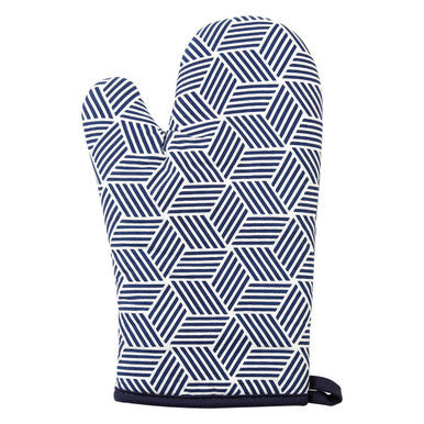 Modern Retro White Blue Single Oven Glove