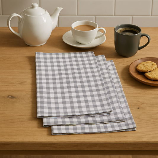 Doro Set Of Three Grey And White Cotton Tea Towels