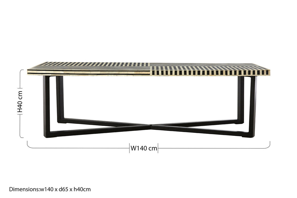 Boho Black and White Bone Inlay Coffee Table