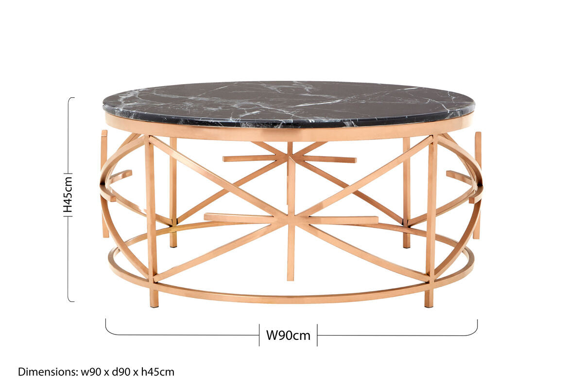 Alvaro Black Marble And Rose Gold Coffee Table