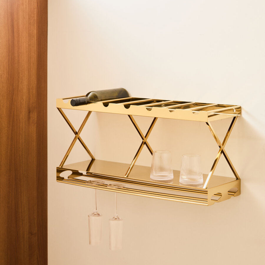 Novo 2 Tier 7 Bottle Gold Finish Wine Rack