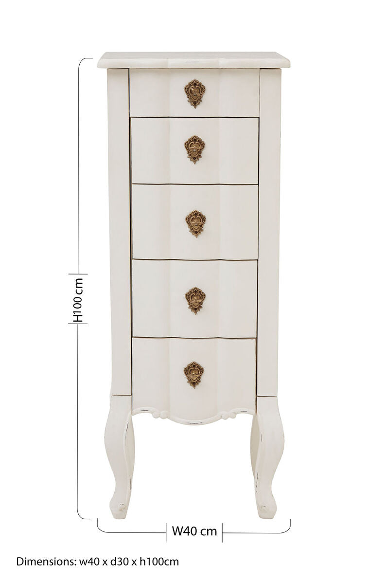 Loire 5 Drawer Small Chest White