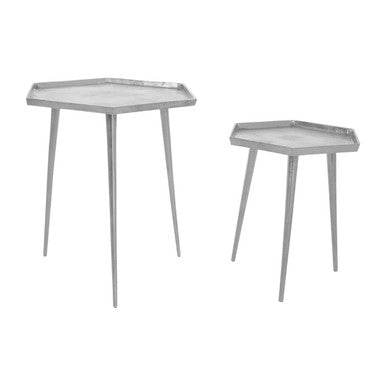 Halle Silver Set Of 2 Hexagonal Side Tables