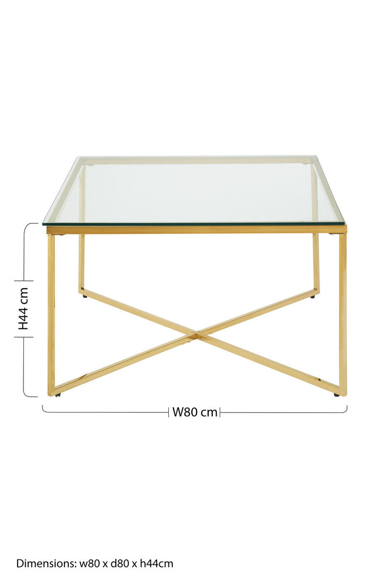 Allure Gold Finish Cross Base Coffee Table