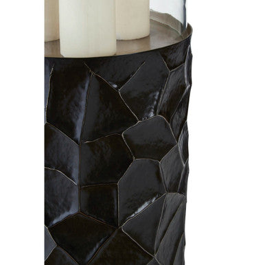 Akola Black and Gold Small Floor Standing Hurricane Candle Holder