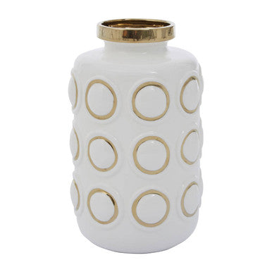 Curva Large White and Gold Ceramic Vase
