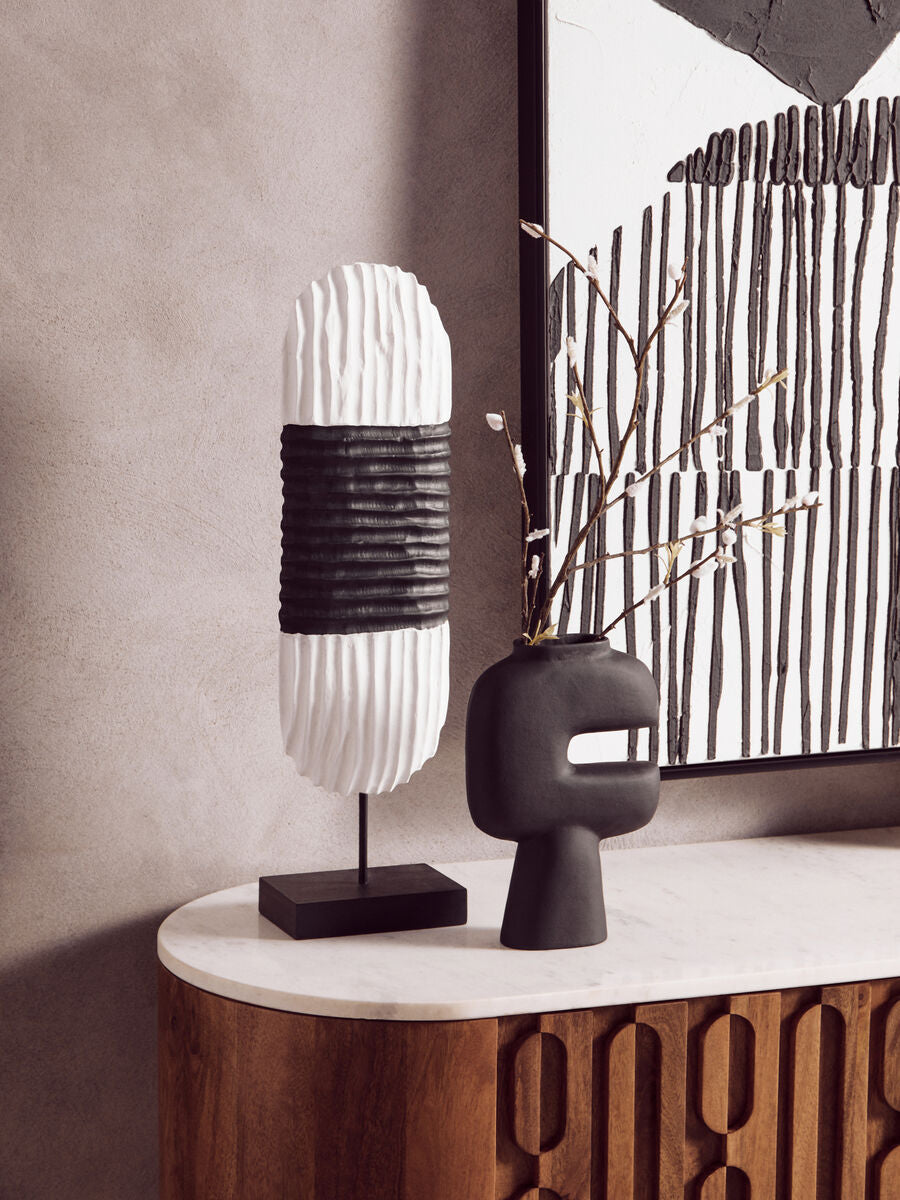 Fidel Black and White Mango Wood Oblong Sculpture