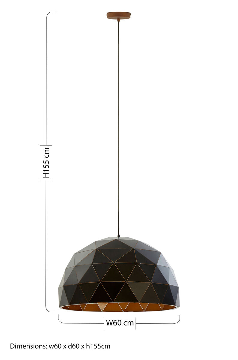 Mateo Large Black and Copper Dome Pendant Light