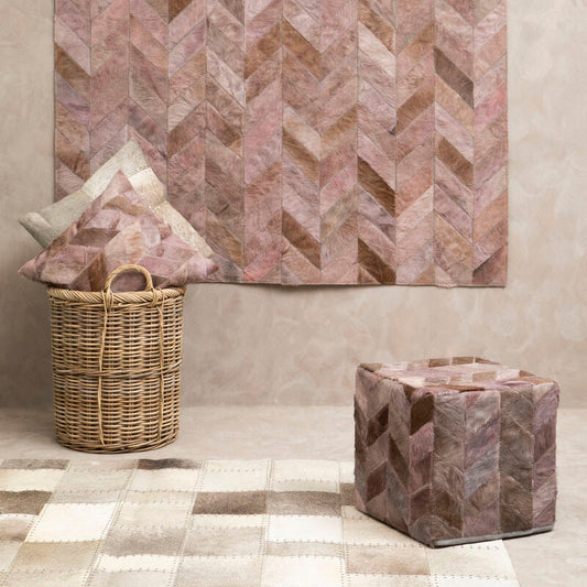 Bosie Safira Grey Chevron Hair on Leather Patchwork Cushion