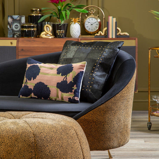 Bosie Safira Black Hair on Leather Patchwork Cushion