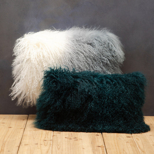 Bosie Real Mongolian Fur Teal Rectangular Cushion