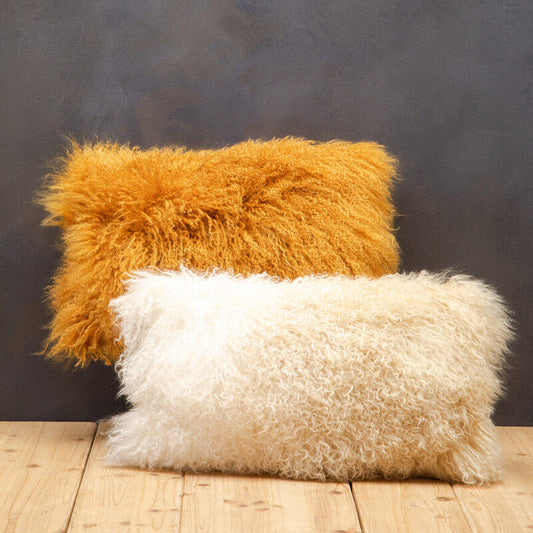 Bosie Real Mongolian Fur Ochre Rectangular Cushion