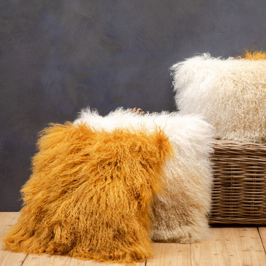 Bosie Real Mongolian Fur Natural Ombre Square Cushion