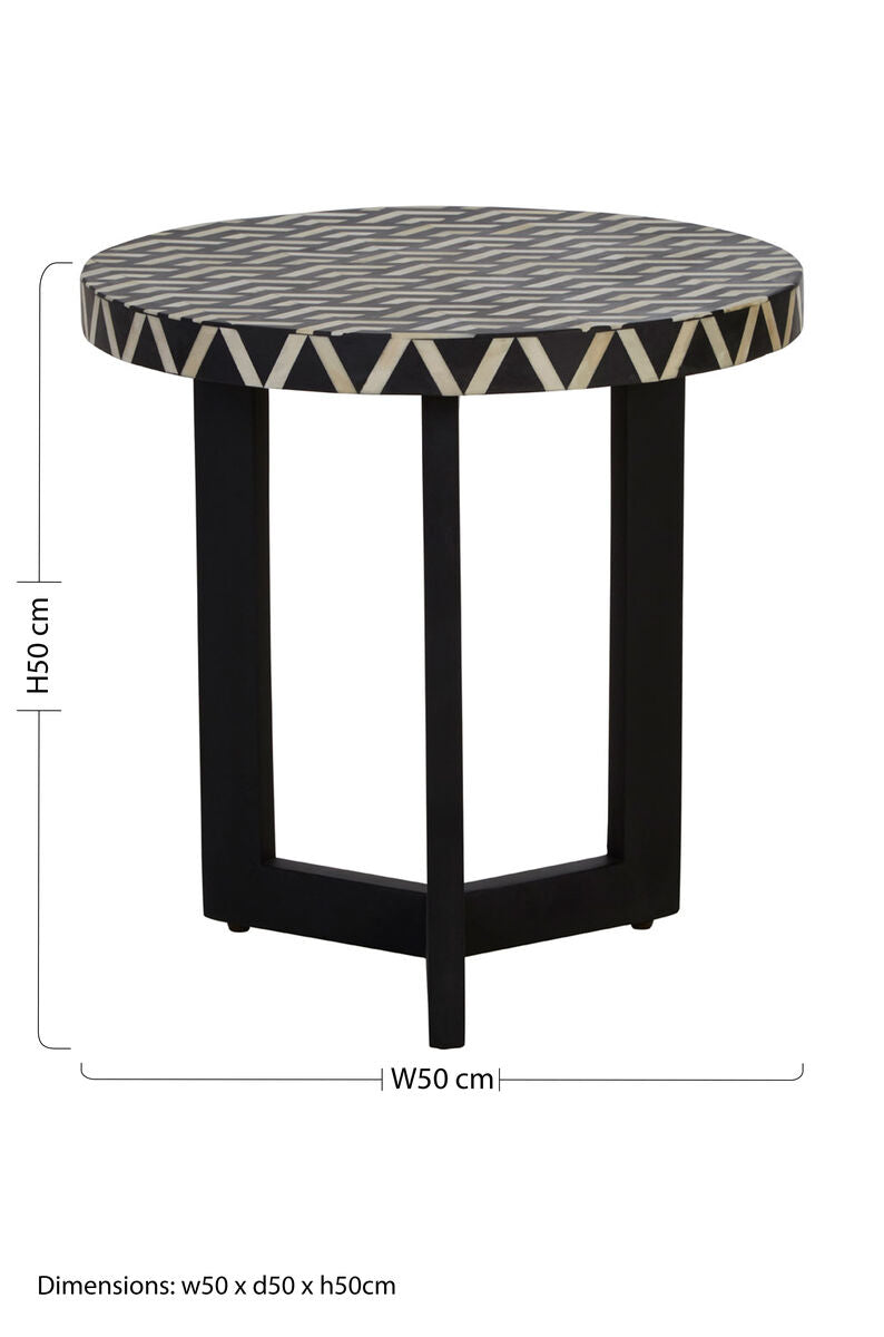 Boho Acacia Wood Side Table with Bone Inlay