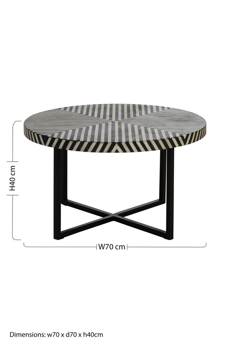 Boho Bone Inlay Coffee Table with Metal Legs