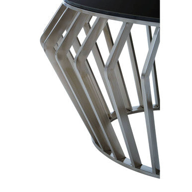 Ackley Silver Round Coffee Table with Black Glass