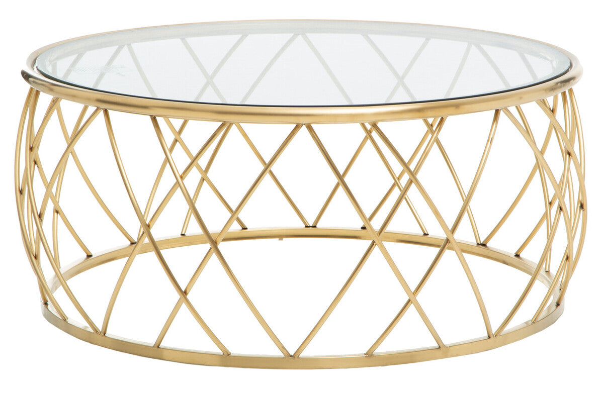 Ackley Gold Round Coffee Table with Clear Glass