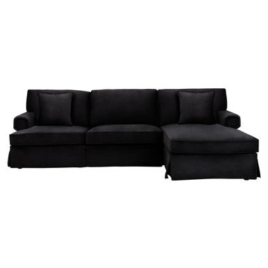 3 Seater Black Velvet Right Chaise Sofa, Ralph
