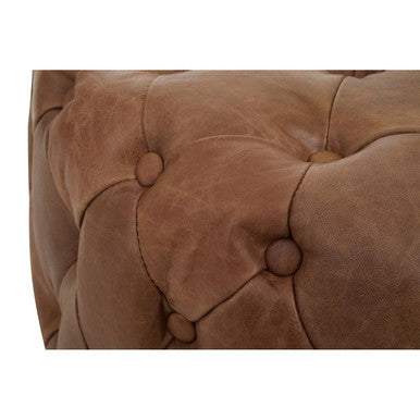 Tufted Leather Round Ottoman, Hoxton