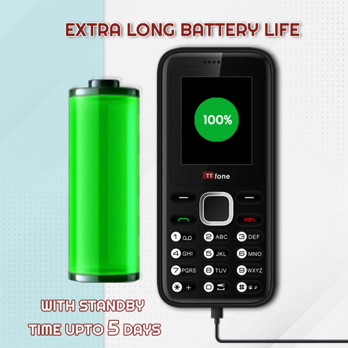 TTfone TT150 Unlocked Basic Mobile Phone UK Sim Free, Long Battery Life, Dual Sim with camera and games, easy to use, durable and light weight pay as you go - Red with Mains Charger and EE Sim Card