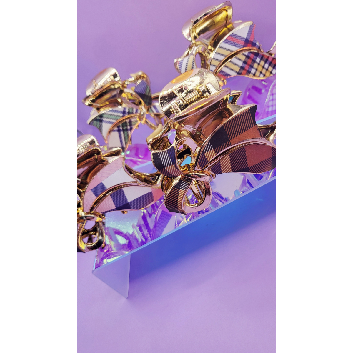 Tartan Bow Hair Clamps Pack of 12