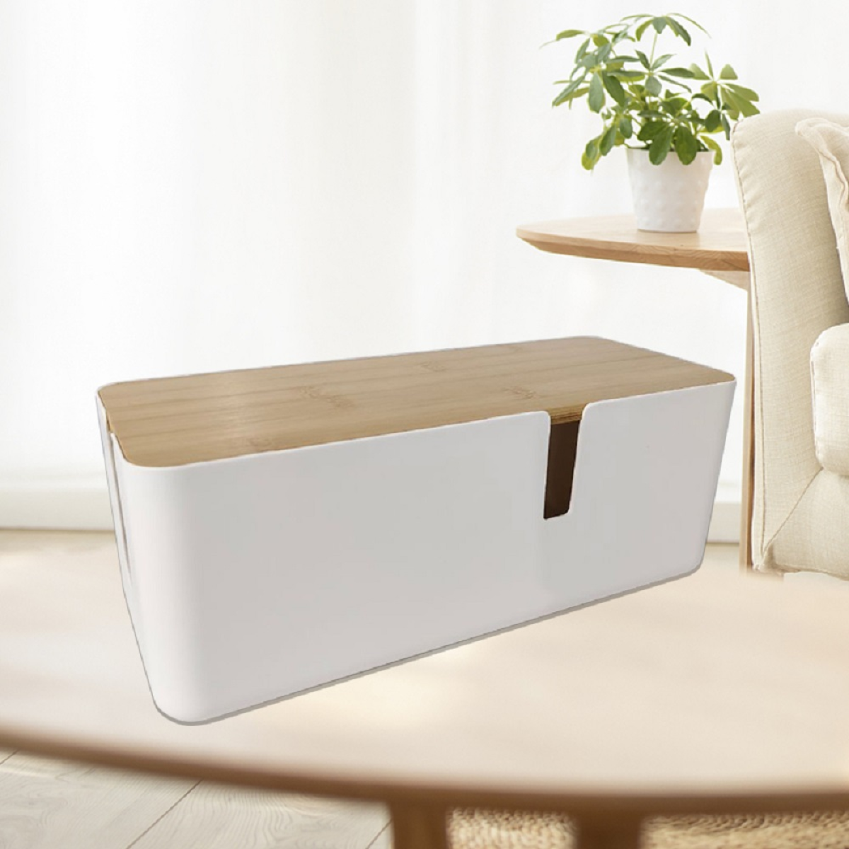Cable Tidy Box, Cables management box with Bamboo Lid, Cables Organised Box