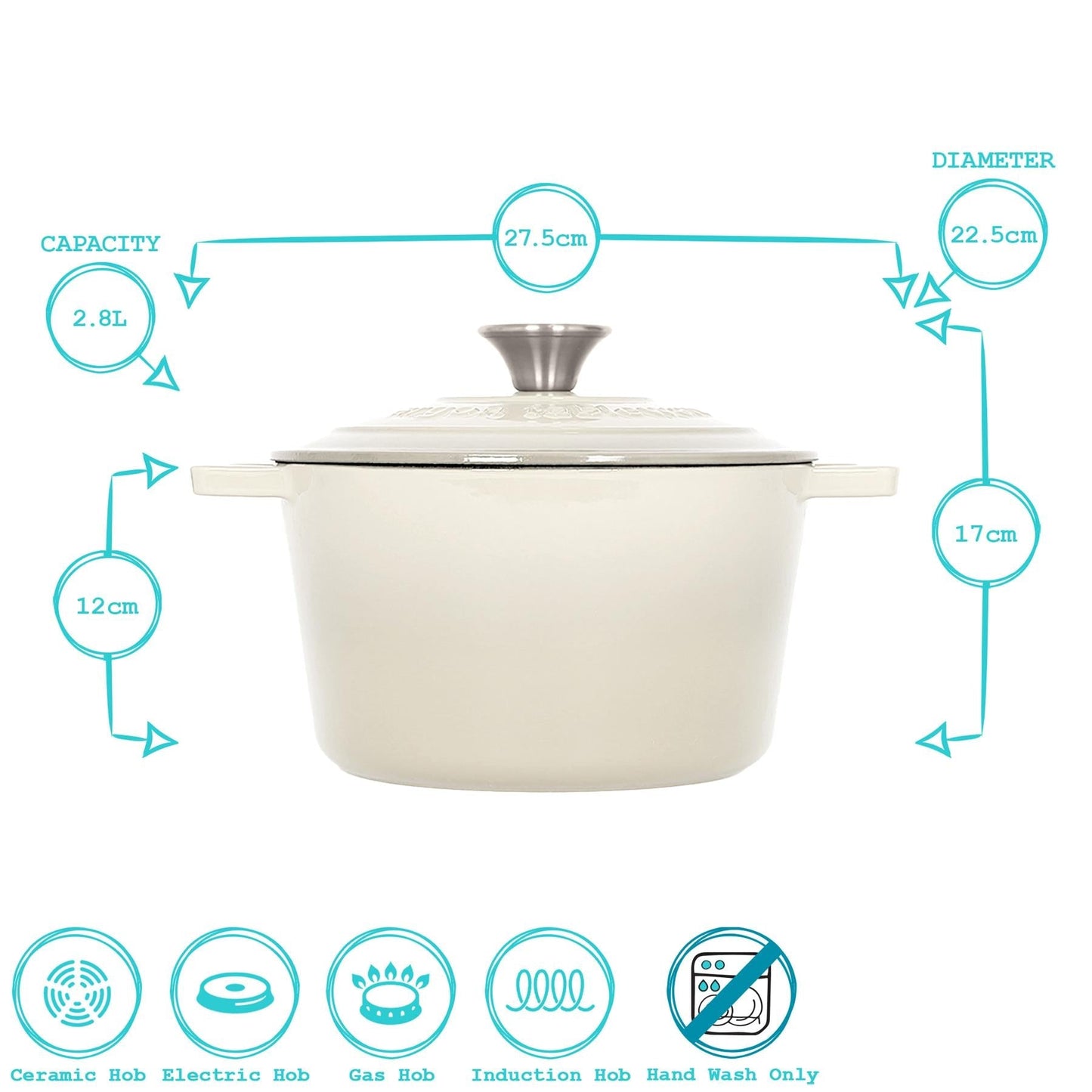 2.8L Pebble Gloss Round Cast Iron Casserole Dish