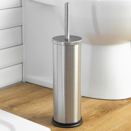 Round Brushed Stainless Steel Toilet Brush & Holder