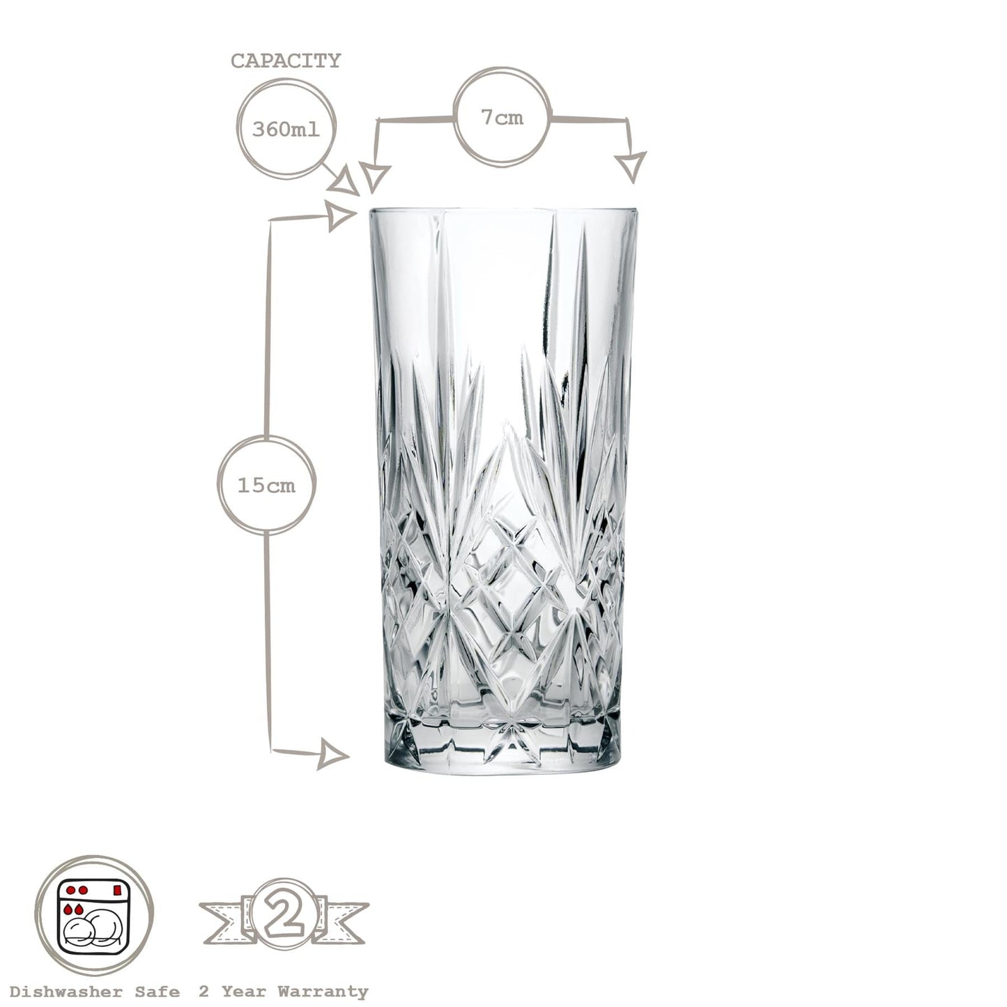 360ml Crystal Melodia Highball Glasses - Pack of 6