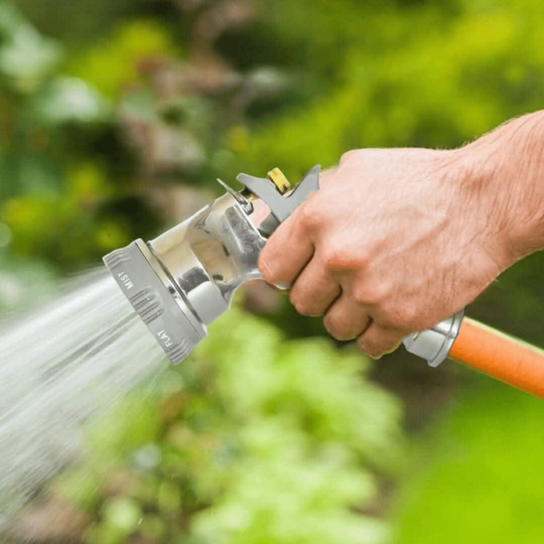 6 Function Dial Garden Hose Spray Gun Heavy Duty Chrome Plate Finish