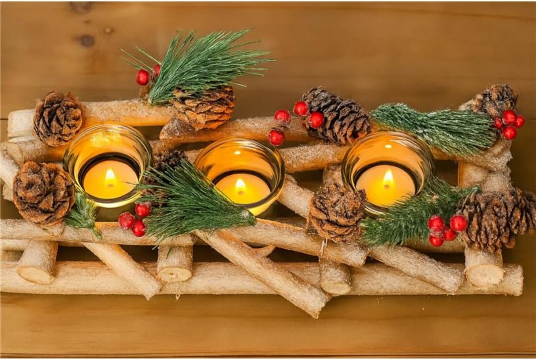 Christmas Wooden Pinecone Tea Light Candle Holder Decoration