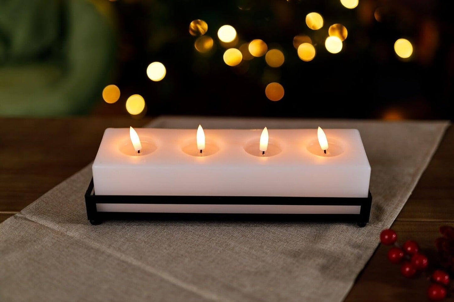 4 Wick LED Christmas Table Candle Block