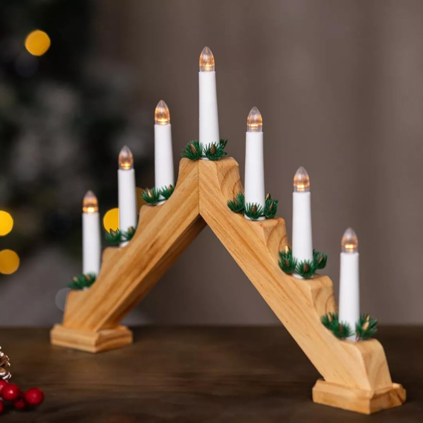 Natural Wooden LED Christmas Candle Bridge