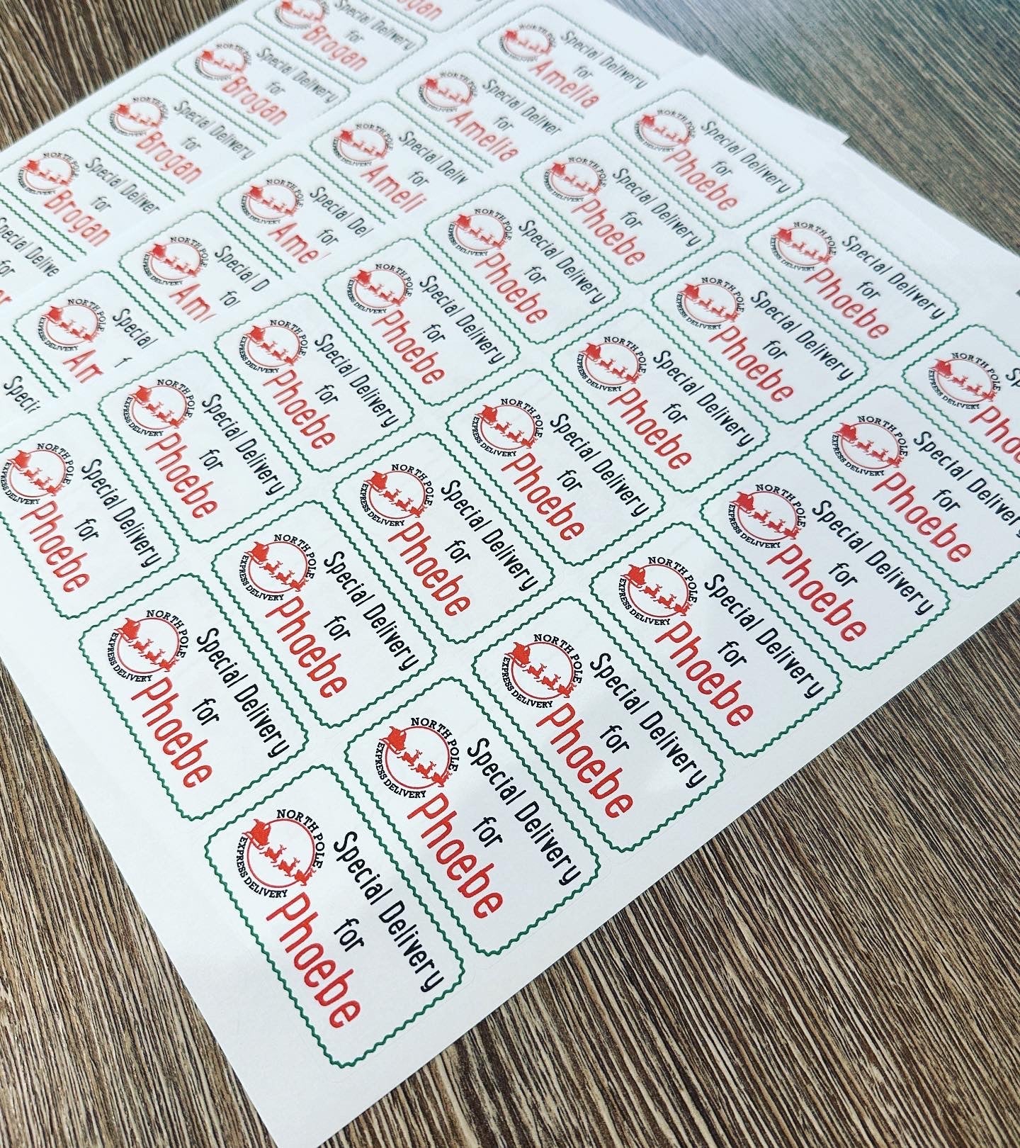Sheet Of 21 Personalised Name North Pole Express Christmas Present Stickers Gift Labels Christmas stickers