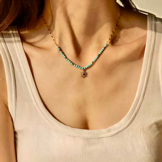 Pippa Luxe 18k Gold Plated Turquoise Beaded Boho Necklace