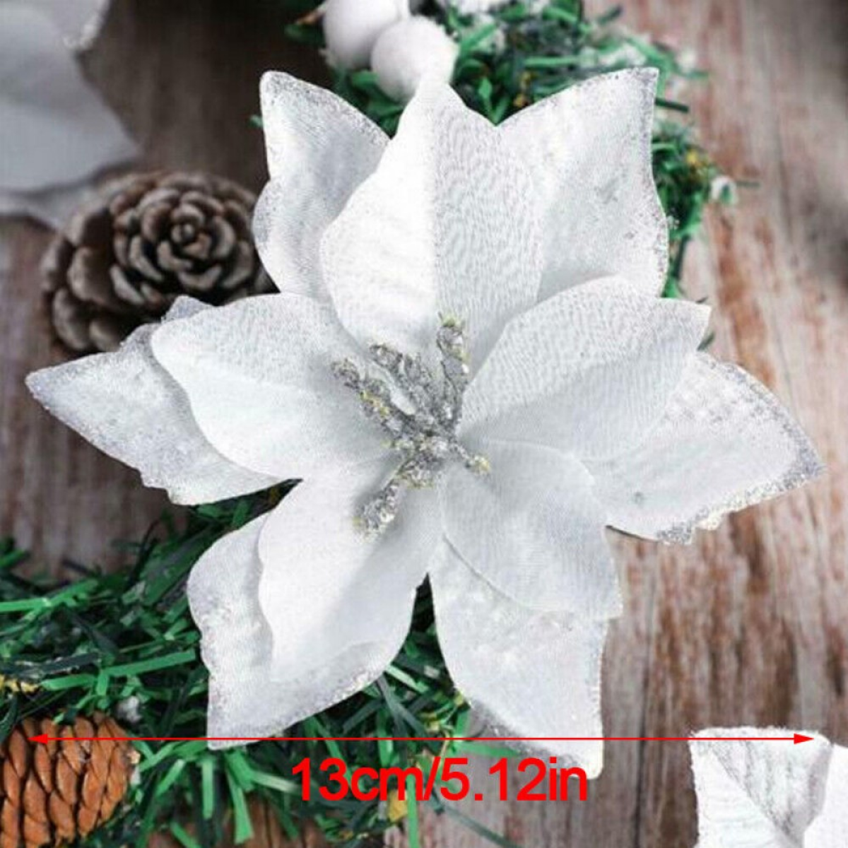 10PCS Artificial Flowers Glitter White Christmas Decor Wreath Tree Xmas Gifts UK