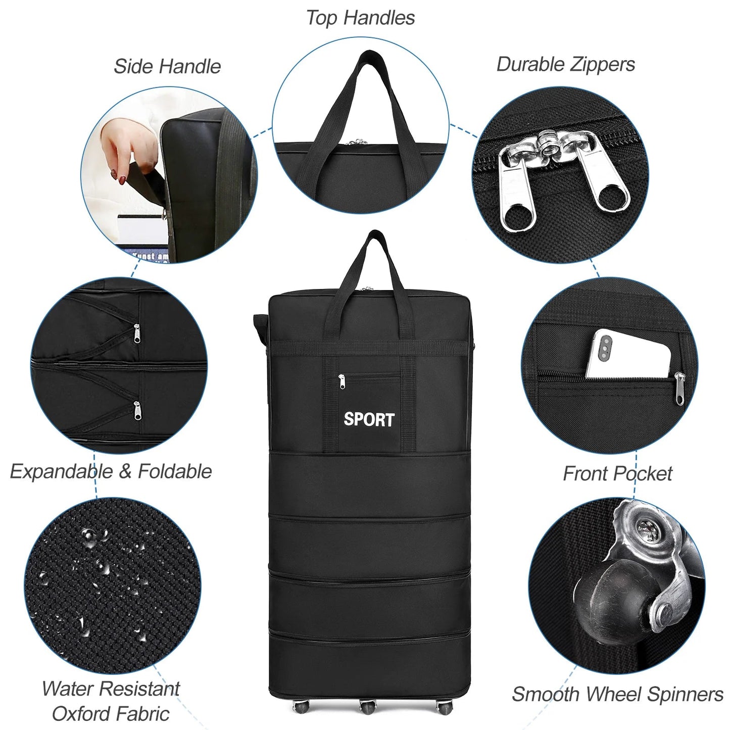 31/39/45inch Expandable Suitcase Bag Foldable Rolling Luggage Bag for Travel Business