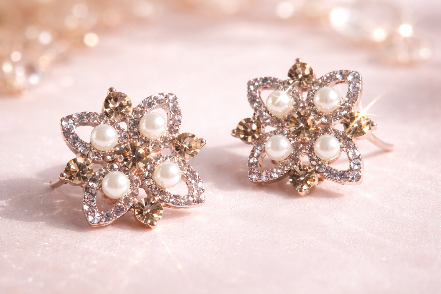 Pearl Flower Crystal Non Pierced Clip On Earrings