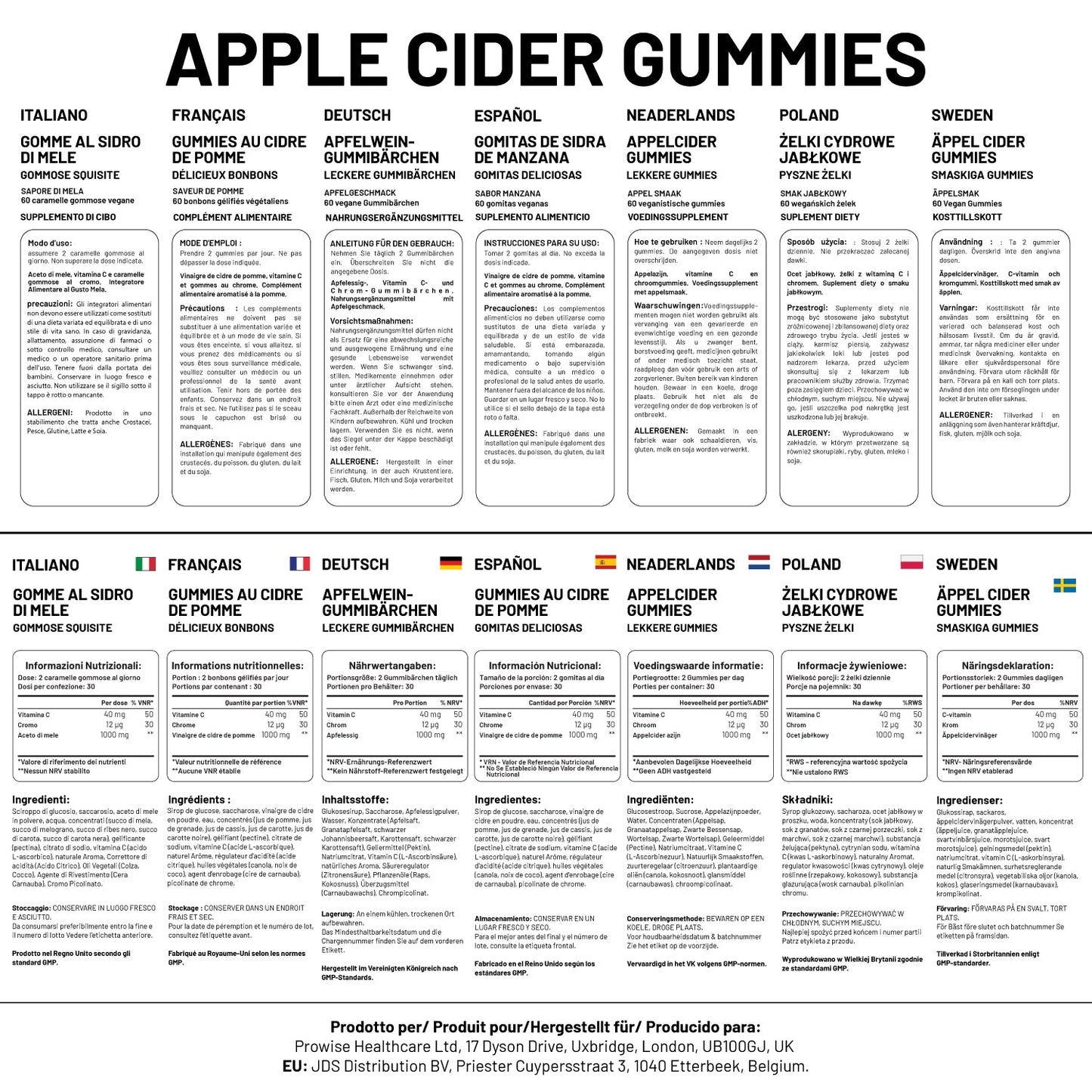 Vegan Apple Cider Vinegar Gummies | Apple Flavour | High Strength 1000mg with Vitamin C, Chromium and Pomegranate