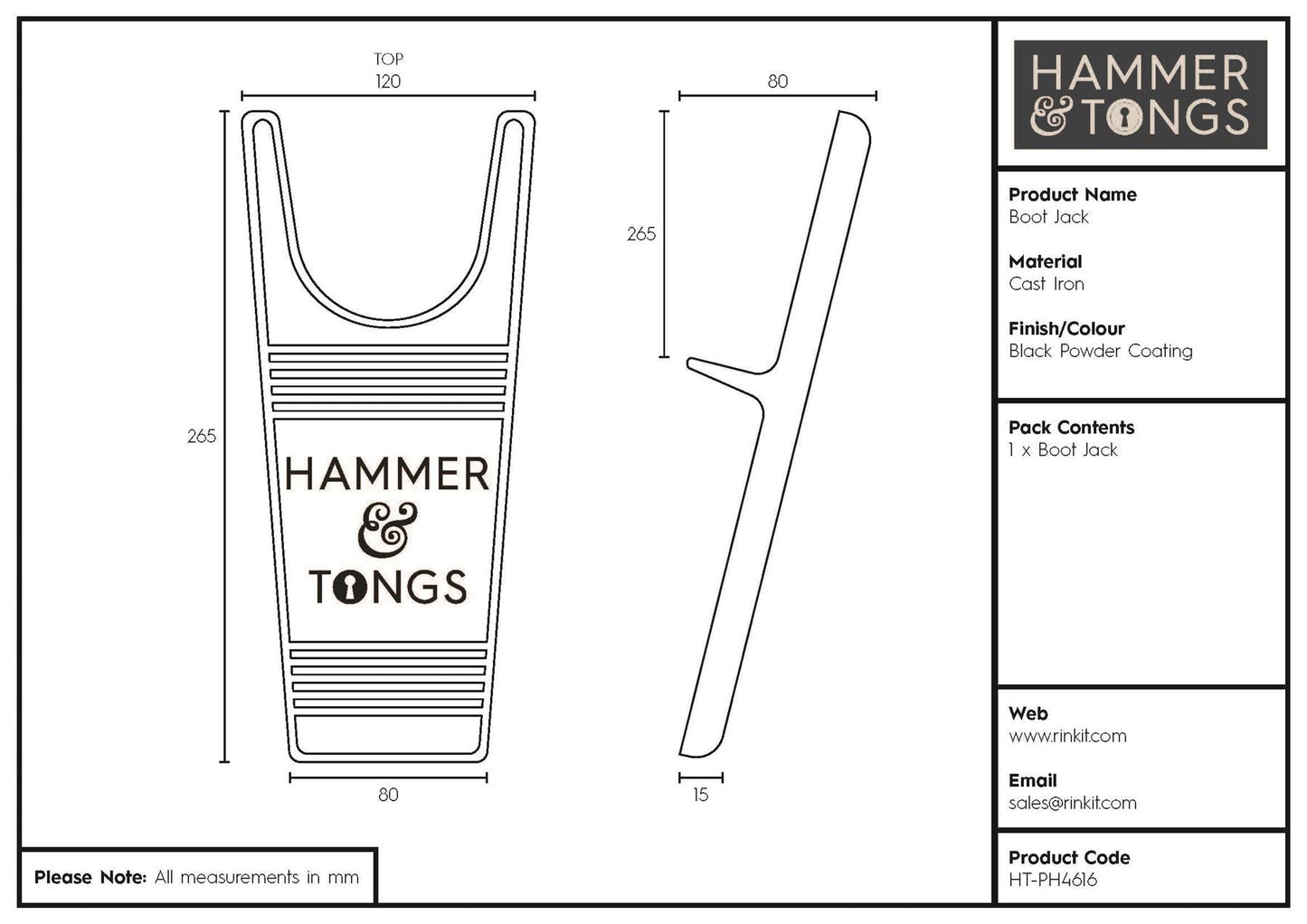 Cast Iron Boot Jack - 26.5cm - Black